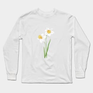 2 white daffodil  flowers watercolor Long Sleeve T-Shirt